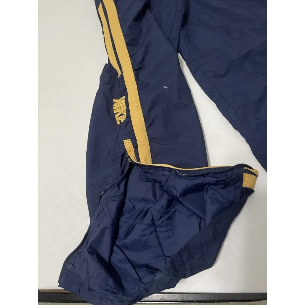 VINTAGE Nike Men Activewear Track‎ Pants S Blue Gold Swoosh Pockets Drawstring